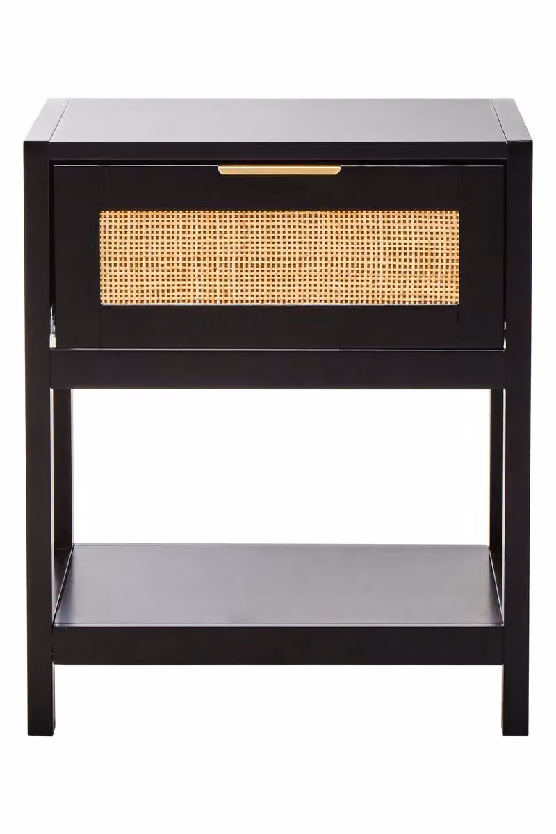Orsina Rustic Black Wood Side Table with Rattan Detail, W/D/H: 60.0 x 50.0 x 50.0 cm – 3