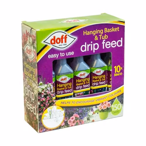 Doff 10 Pack Slow Release Liquid Drip Feeders for Hanging Baskets and Tubs in Black and Multicolour – 1