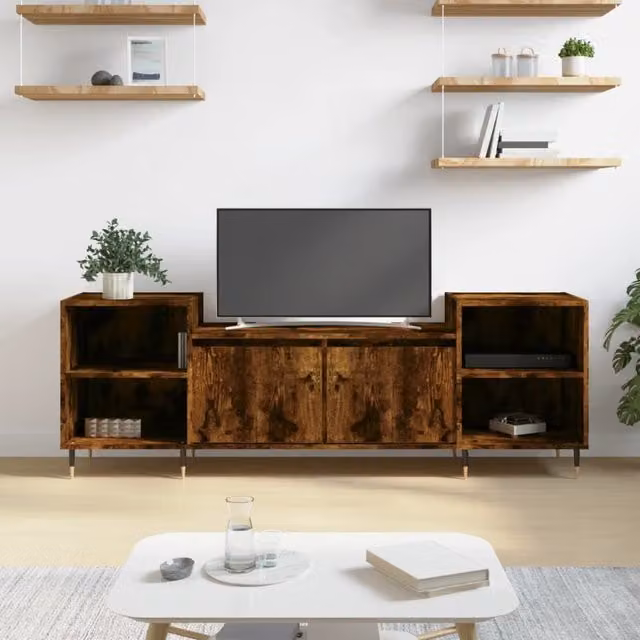 Berkfield Home TV Cabinet in Smoked Oak Brown, W/D/H: 160 x 35 x 55 cm – 1