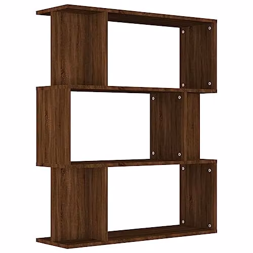 vidaXL Oak Contemporary S-Shape Bookcase and Room Divider, Brown, W/D/H: 80 x 24 x 96 cm