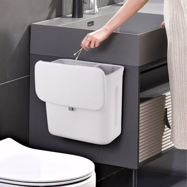 Lifeideas Wall Mounted Plastic Kitchen Waste Bin with Flip Lid, White and Transparent