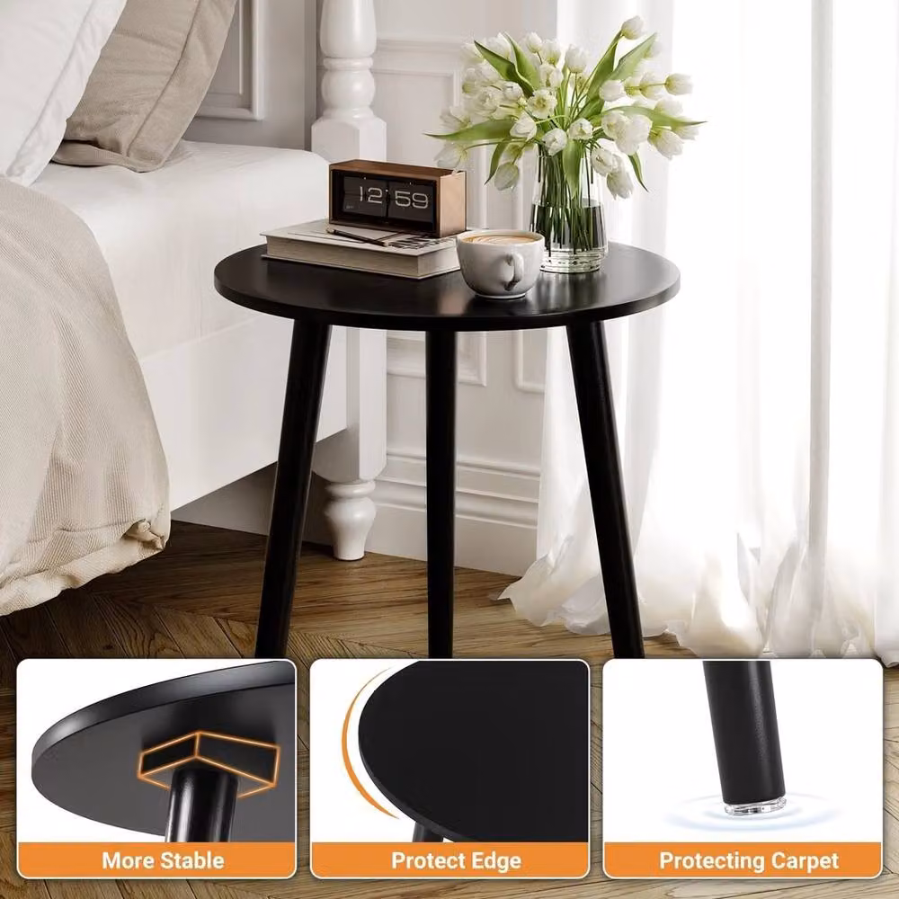FORGEVIO Black Round Side Table with Matt Wood and Metal Finish, W/D/H: 42 x 42 x 51 cm – 3
