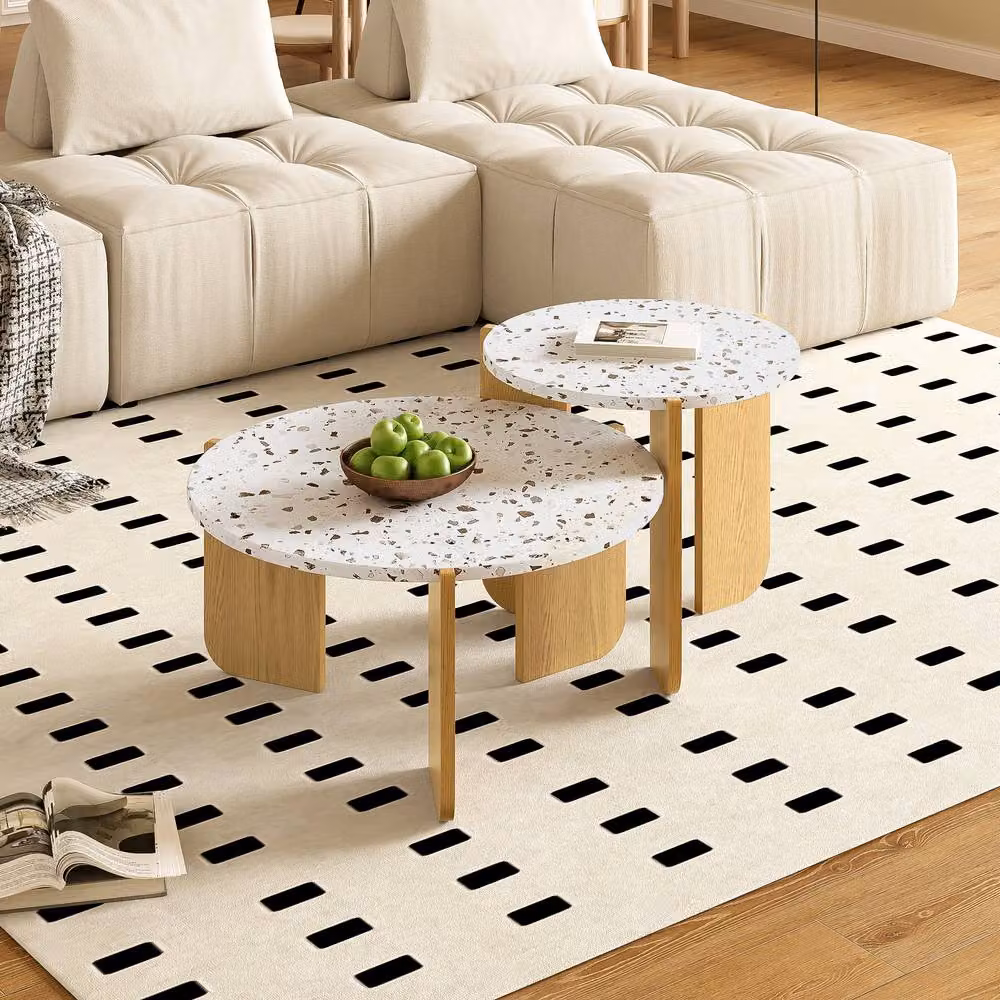 Merax 2 Piece Modern Nesting Coffee Table Set with White Terrazzo Effect Tops – 2