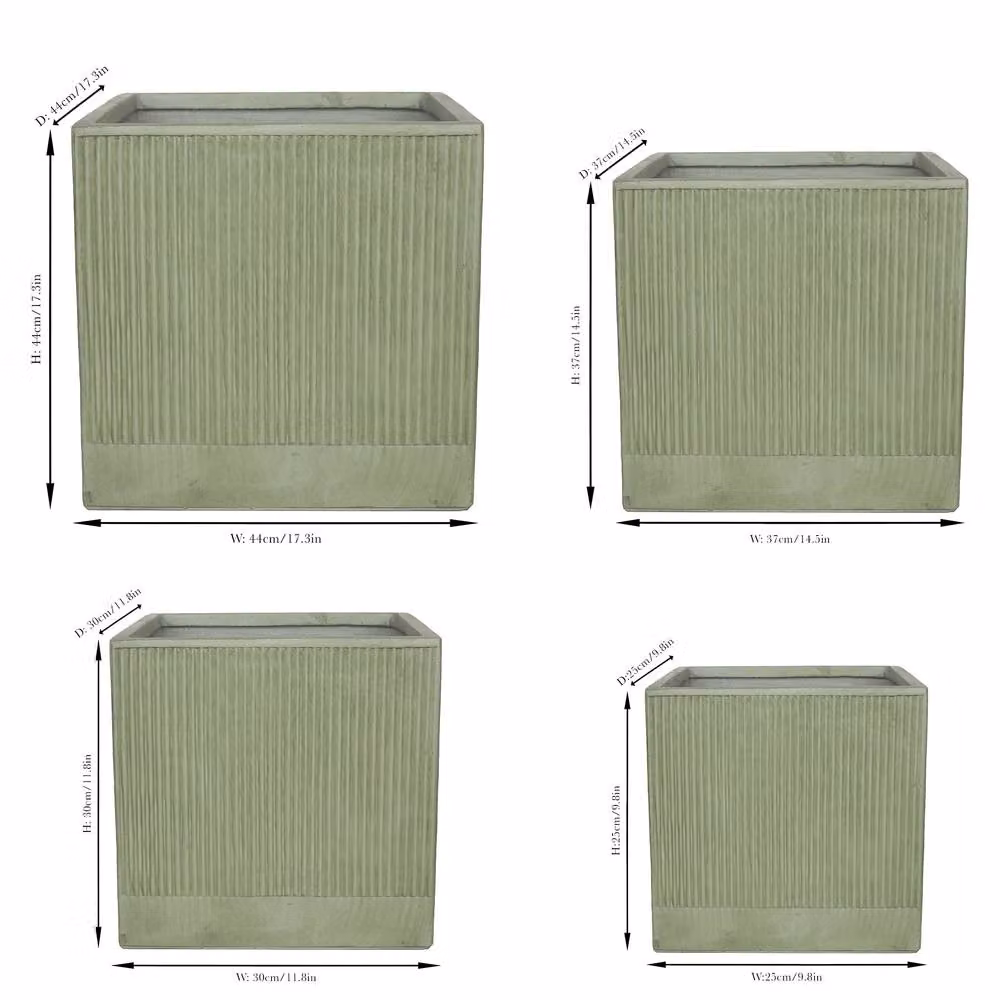 Dibor Set of 4 Green Ceramic Planter Tubs for Indoor and Outdoor Garden Use – 4