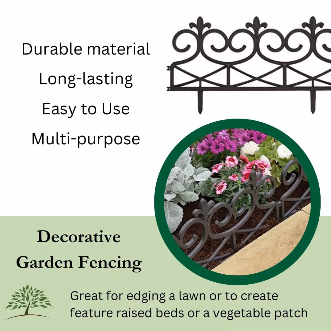 Marco Paul 4-Piece Black Plastic Decorative Scroll Garden Edging Fence Panels – 3