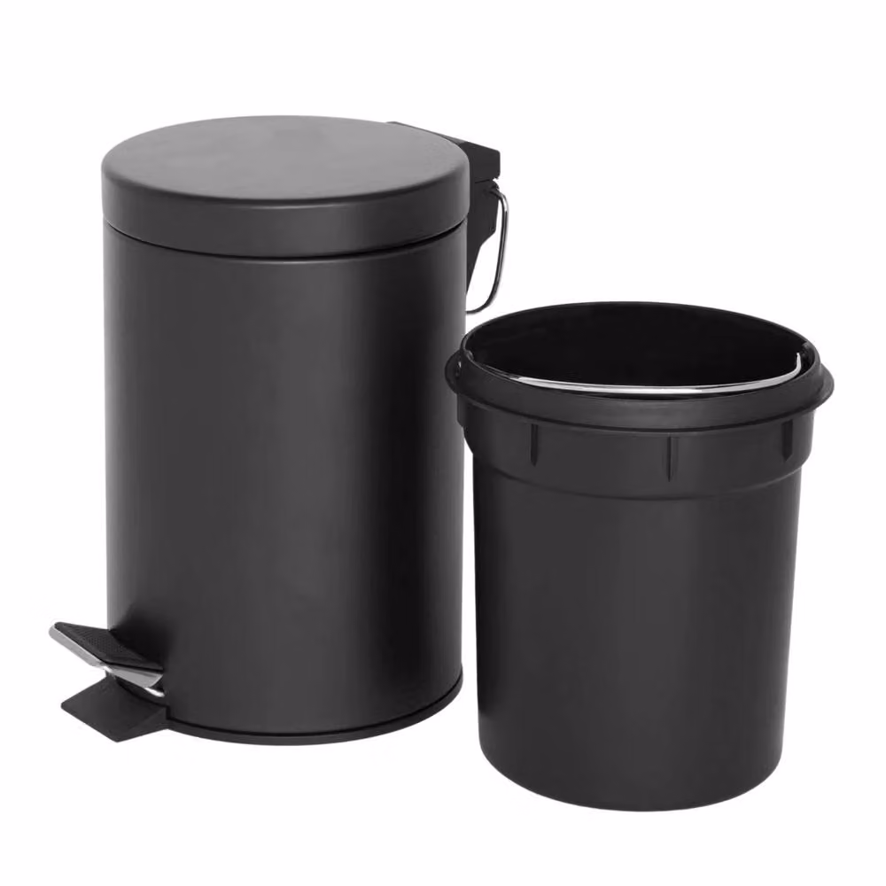 Marco Paul 3L Small Black Pedal Bathroom Bin with Removable Inner Bucket – 3