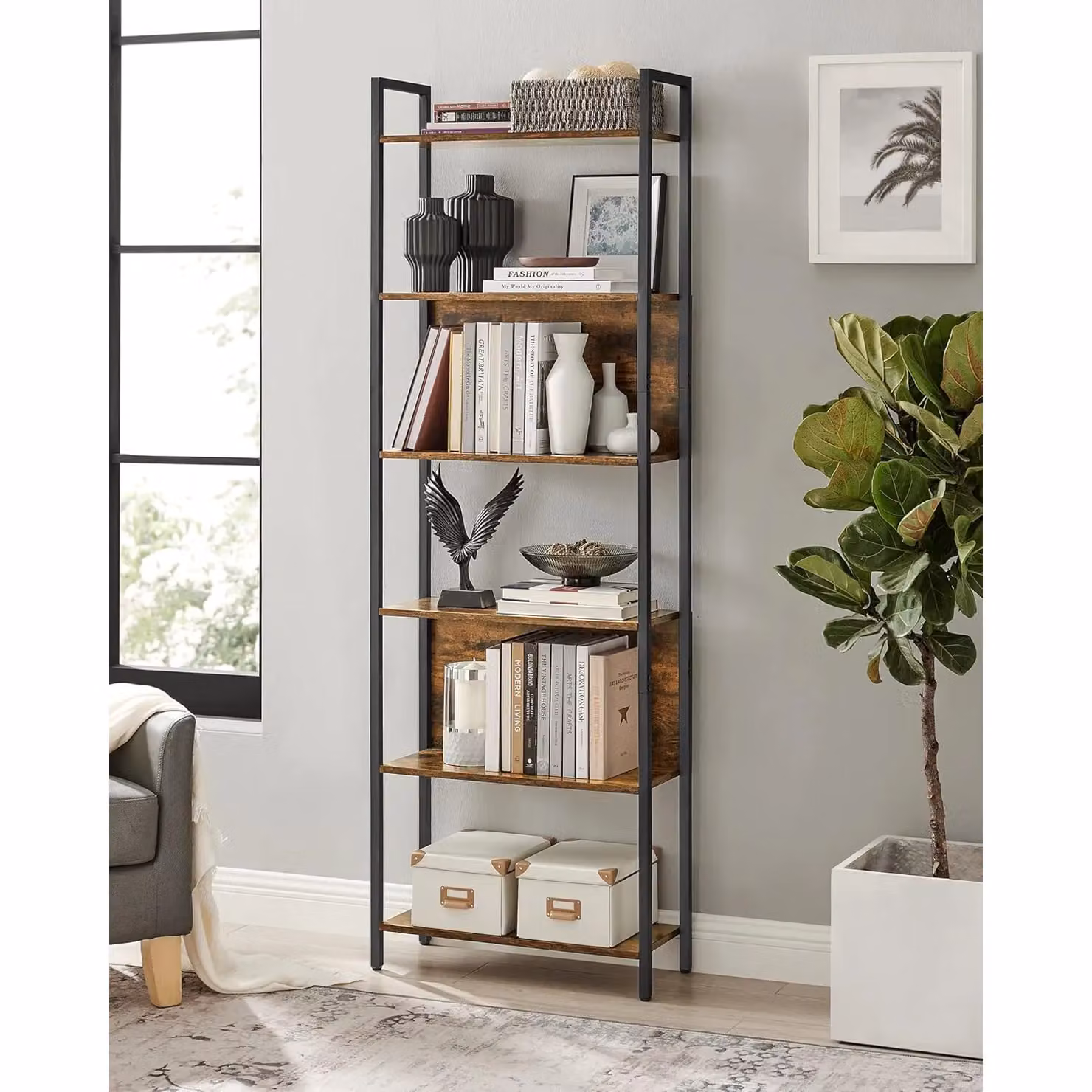 VASAGLE 6 Tier Industrial Kitchen Standing Storage Shelf with Steel Frame in Brown and Black – 2