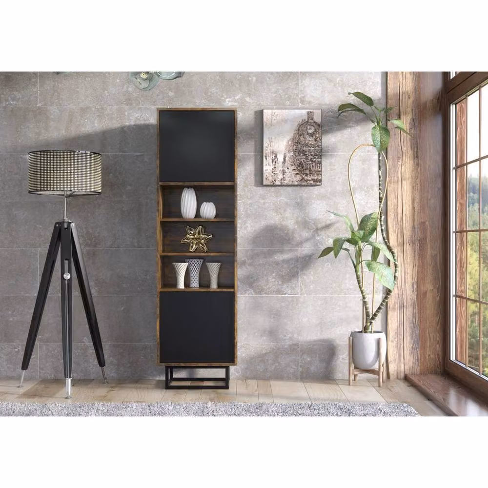 Mex Furniture LTD Harmony Loft Industrial Display Cabinet in Black and Rustic Multicolour, H 175 cm x W 50 cm x D 35 cm – 2