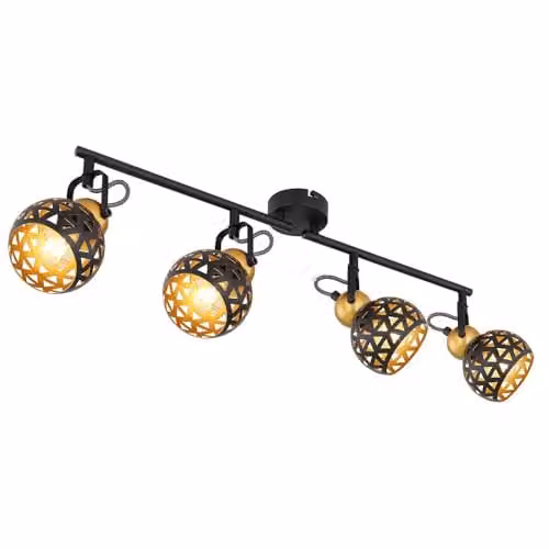 Globo Lighting Netlighting Sarra Ceiling Spotlight Bar in Black and Gold with 4x E14 Sockets, L 60 x W 10 x H 17.5 cm