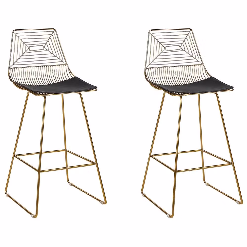 Wyld and Coco Set of 2 Gold Metal Dining Chairs with Faux Leather Seats – 2