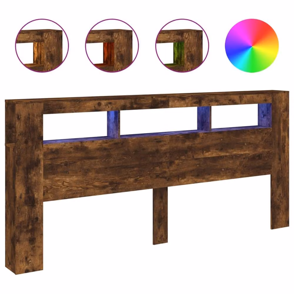 Berkfield Home LED Headboard in Smoked Oak, Brown Engineered Wood, W: 220 cm, D: 18.5 cm, H: 103.5 cm – 3