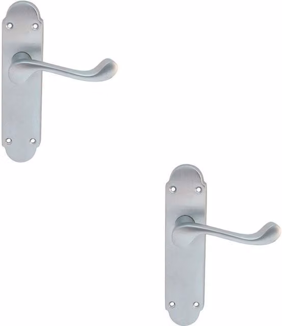 Loops 2x Pair Victorian Upturned Handle on Latch Backplate in Satin Chrome, W: 170 mm x H: 42 mm