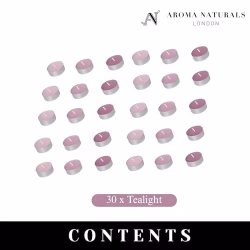 Aroma Naturals Lavender Sage Scented Tealight Candles, 30 Pack, Multicolour, D: 3.77 cm, H: 1.45 cm – 3