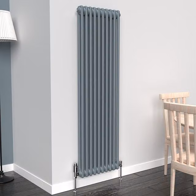 Lux Heat Vertical Coloured Column Radiator in Pebble Grey, H: 150 cm, W: 47 cm