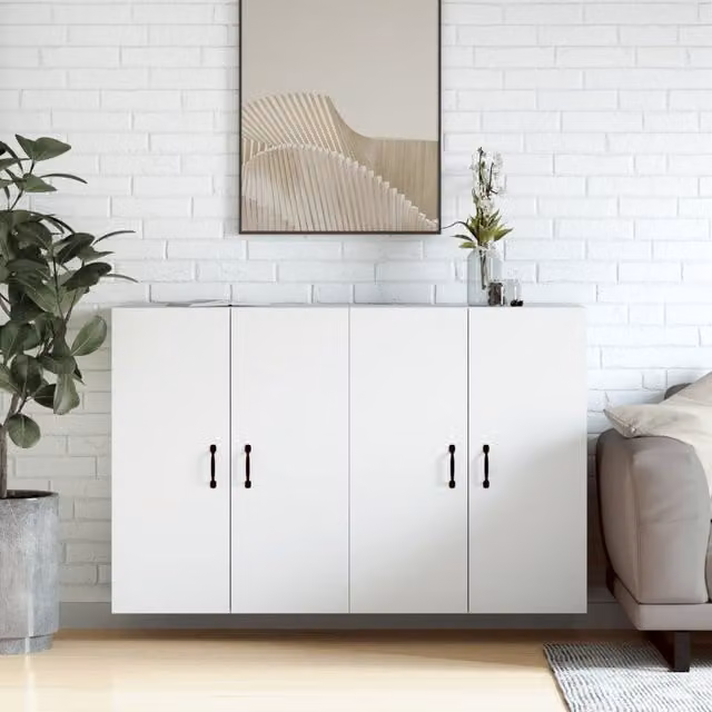 Berkfield Home Set of 2 White Matt Wall Mounted Cabinets with Hinged Doors and Internal Shelves
