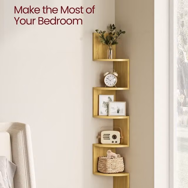 VASAGLE 5-Tier Wall Mounted Corner Display Shelf in Yellow