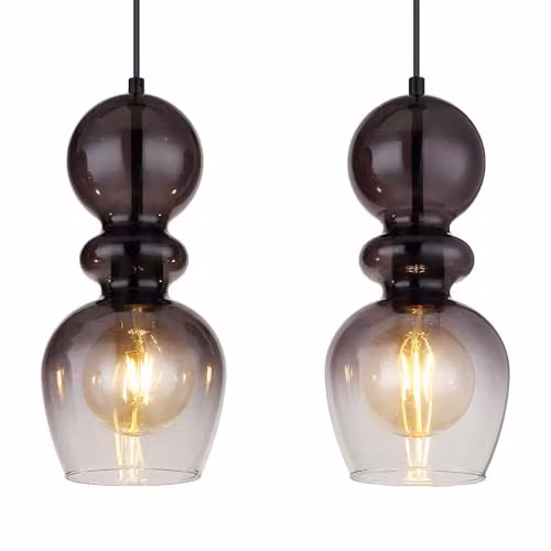 Netlighting Clarity Bar Pendant Light with 4 Grey Glass Shades and Black Metal Finish, E27, Height Adjustable – 5