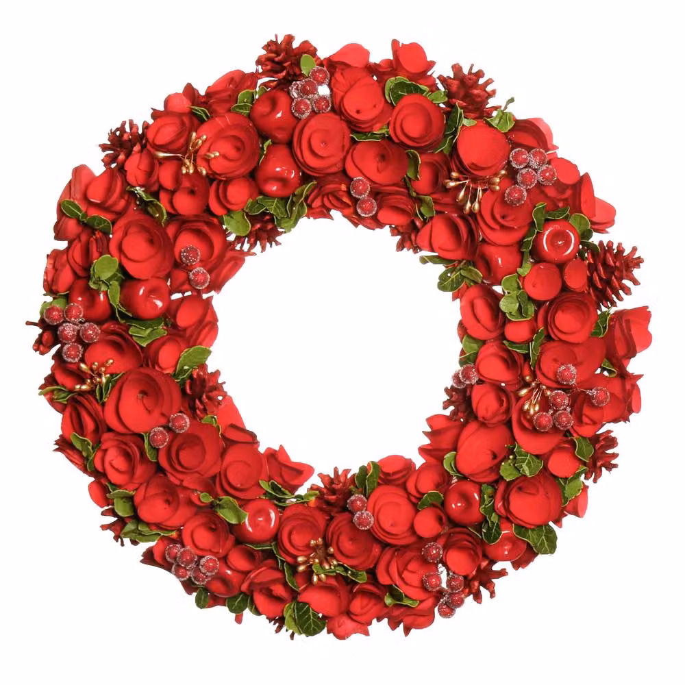 Dibor Red Rose Christmas Wreath Tabletop Centrepiece, Diameter: 36 cm – 2