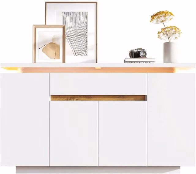 Matteo Modern LED Sideboard in White with Integrated Lighting, W/D/H: 140 x 40 x 80 cm – 1