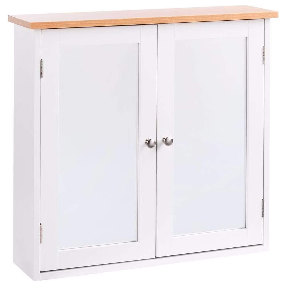 Wyld and Coco Wall-Mounted White MDF Mirror Cabinet with Internal Shelves W: 17 cm, H: 60 cm