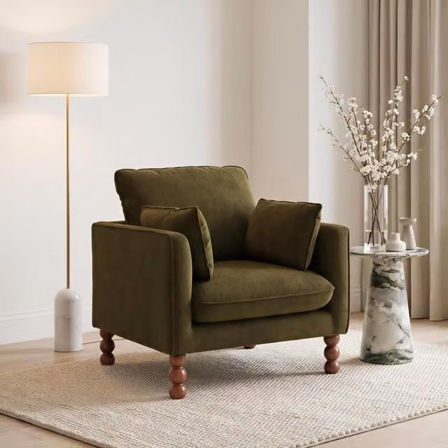 Furniturebox UK Monroe Chenille Fabric Armchair in Green and Beige