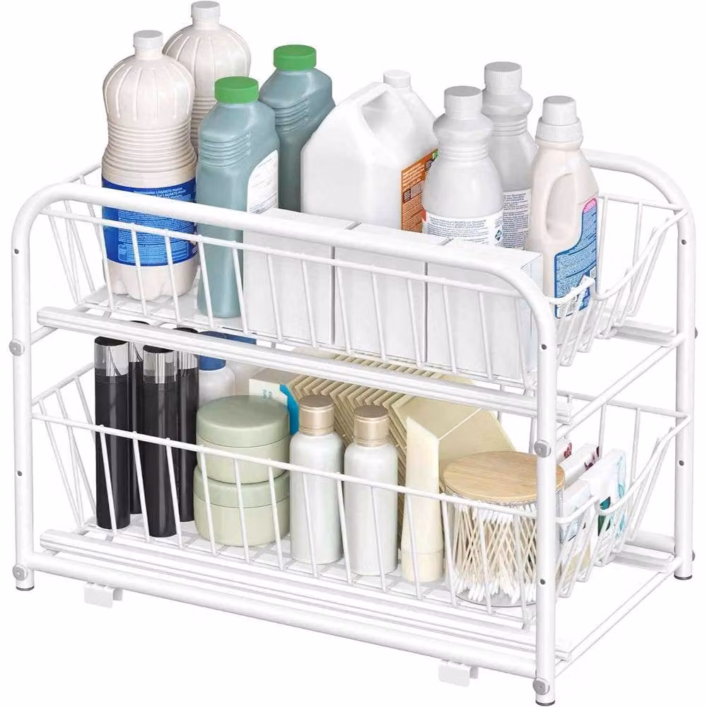 The Bazaarist 2 Tier Under Sink Storage Organizer with Sliding Drawers, White – 2