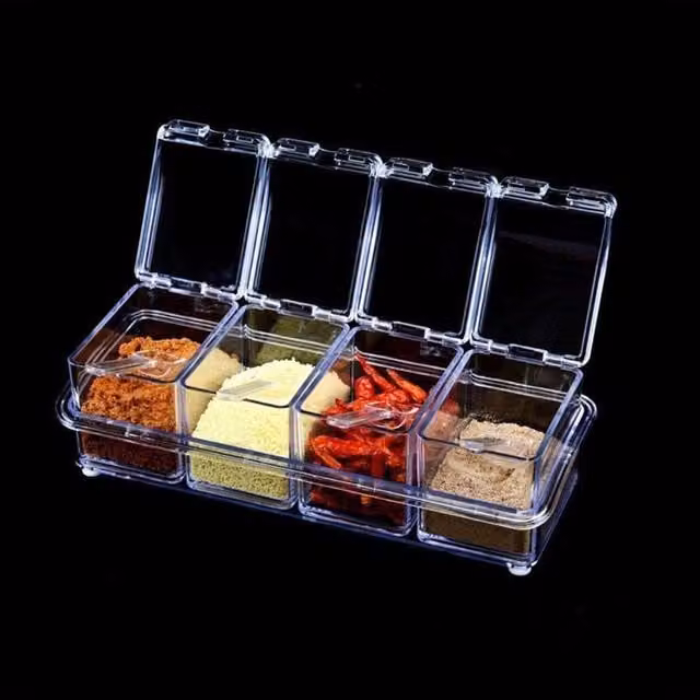 KDMD Transparent Acrylic 4 Compartment Spice Storage Box W: 26 cm, D: 10 cm
