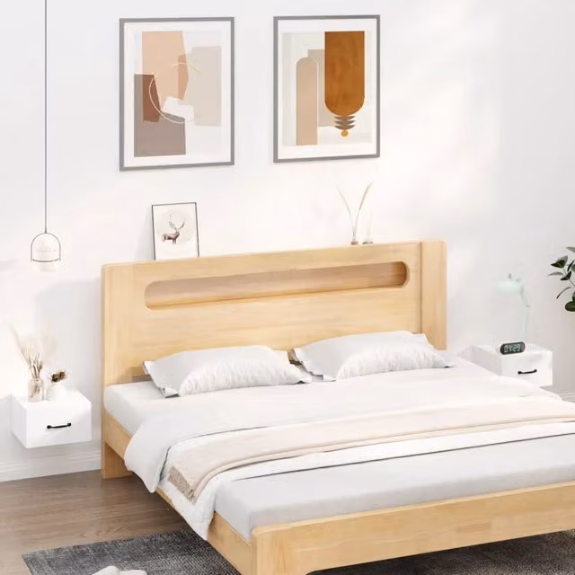 Berkfield Home Wall-mounted Bedside Cabinets, 2 Pack, White, W/D/H: 35 x 35 x 20 cm