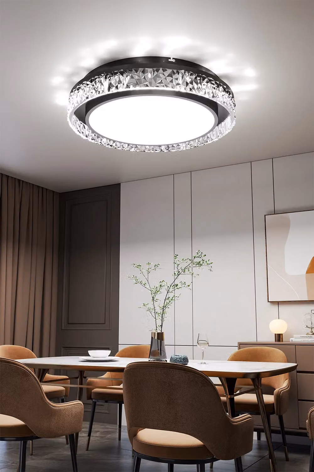 Living and Home Luxury Crystal Round LED Ceiling Light in Black – 2
