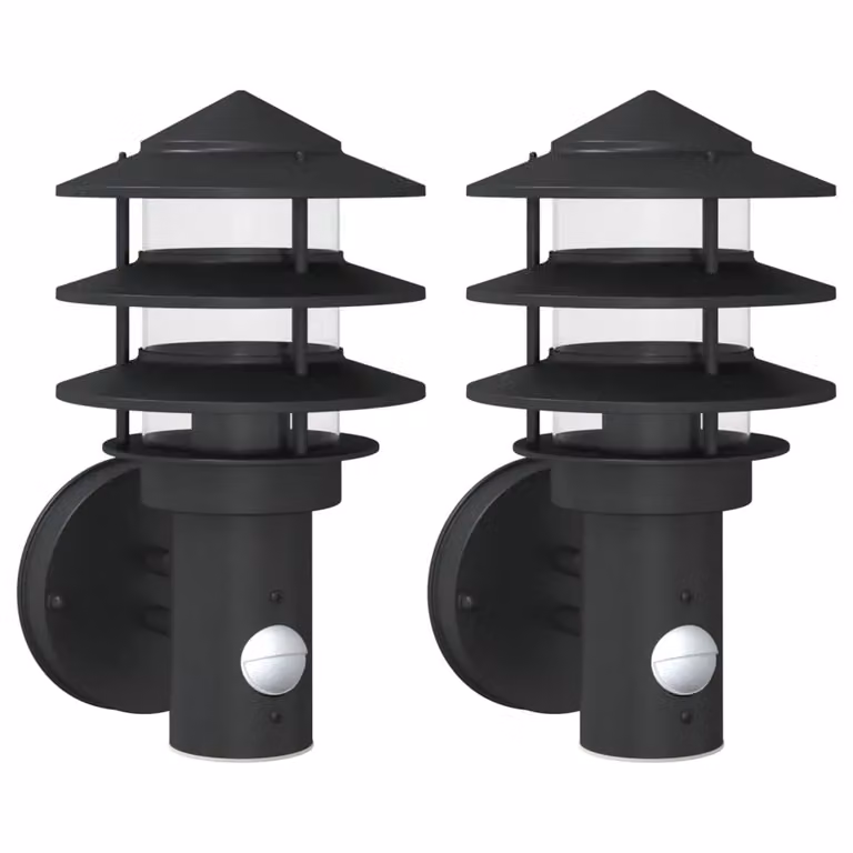 Berkfield Home Black Stainless Steel Outdoor Wall Lights with Motion Sensor, 2 Pack
