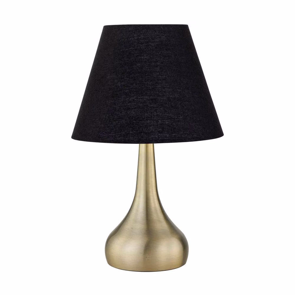 First Choice Lighting Romana Set of 2 Antique Brass Touch Table Lamps with Black Fabric Shades – 2