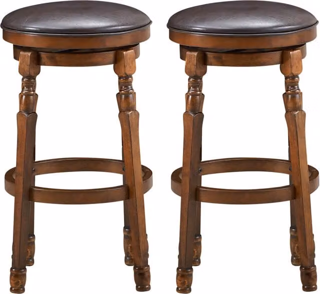 COSTWAY Brown Swivel Bar Stools with Synthetic Leather and Rubberwood Seats