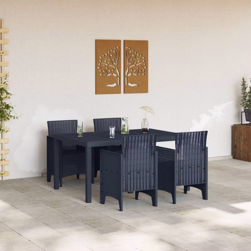 Berkfield Home 5 Piece Anthracite Poly Rattan Garden Dining Set – 3