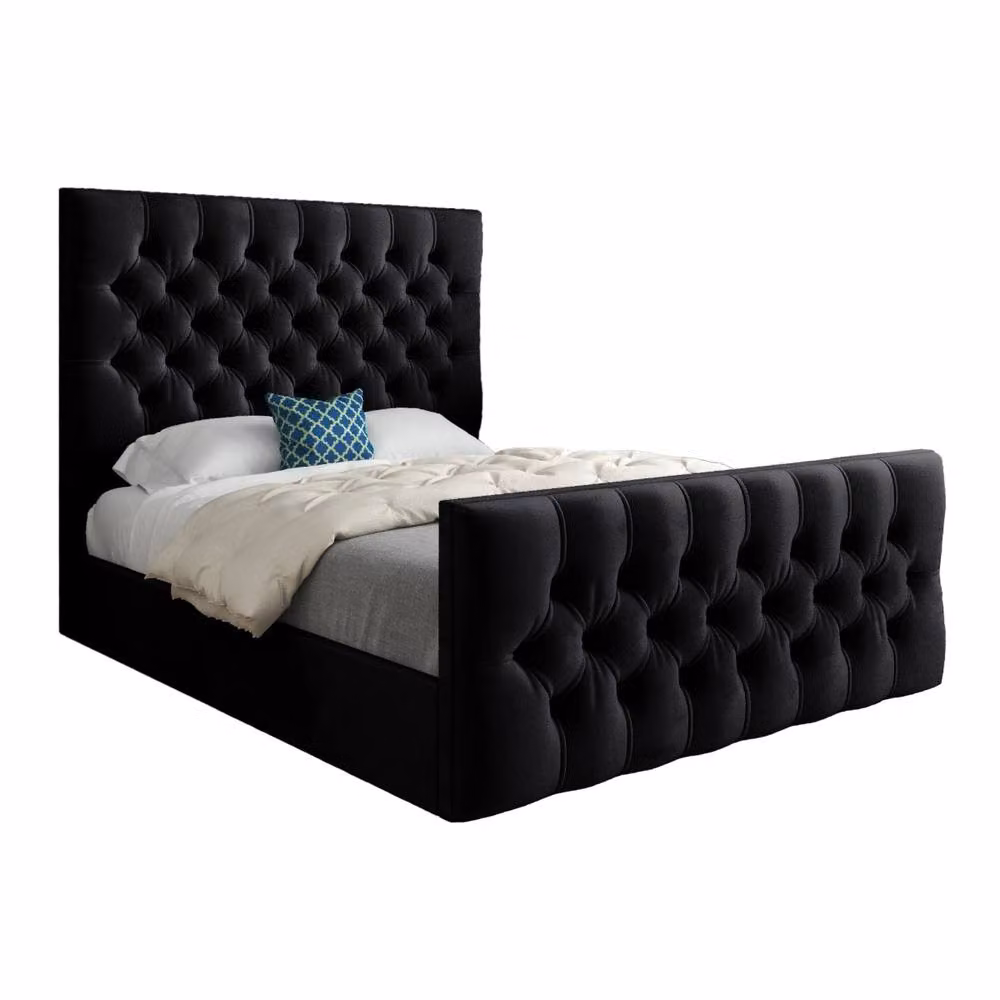 KDMD Workington Chesterfield Upholstered Velvet Bed Frame in Black, W/D/H: 120 x 83 x 137 cm – 2