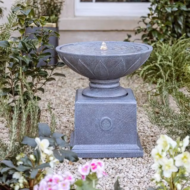 Ivyline Kew Bowl and Plinth Cascade Water Feature in Grey – 1