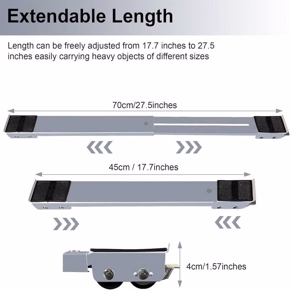 ATEK 2 Pack Heavy Duty Adjustable Appliance Rollers in White and Grey with Metal Brake Wheels for Moving Fridges, Washing Machines and Dryers – 2