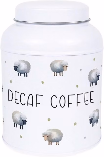Purely Home Spring Sheep Storage Canister with Domed Lid, White Metal Tin for Decaf Coffee