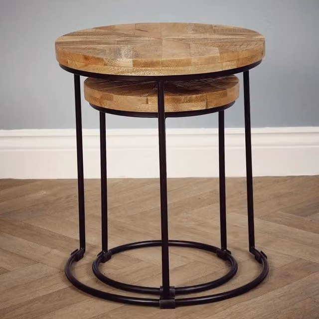 Elm Home And Garden Round Solid Wood Nest of Two Tables, Brown, H47 x W43 x D43 cm – 1