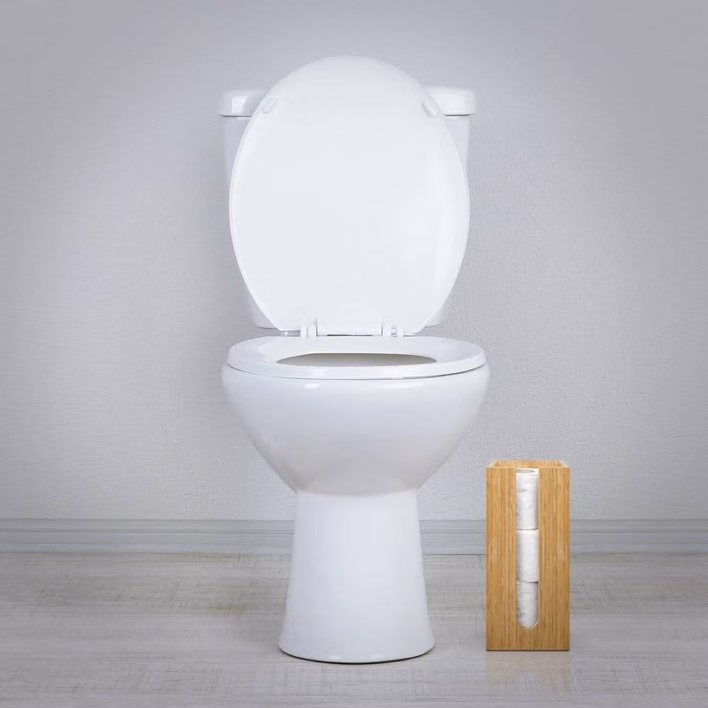 EONLION Brown Bamboo Freestanding Toilet Roll Paper Holder Stand with Spare Roll Holder – 2