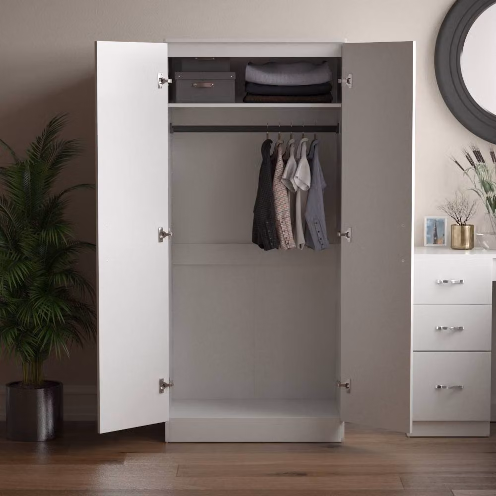 HD Designs 2 Door MDF Wardrobe in White, H 170 cm x W 76 cm x D 47 cm – 2
