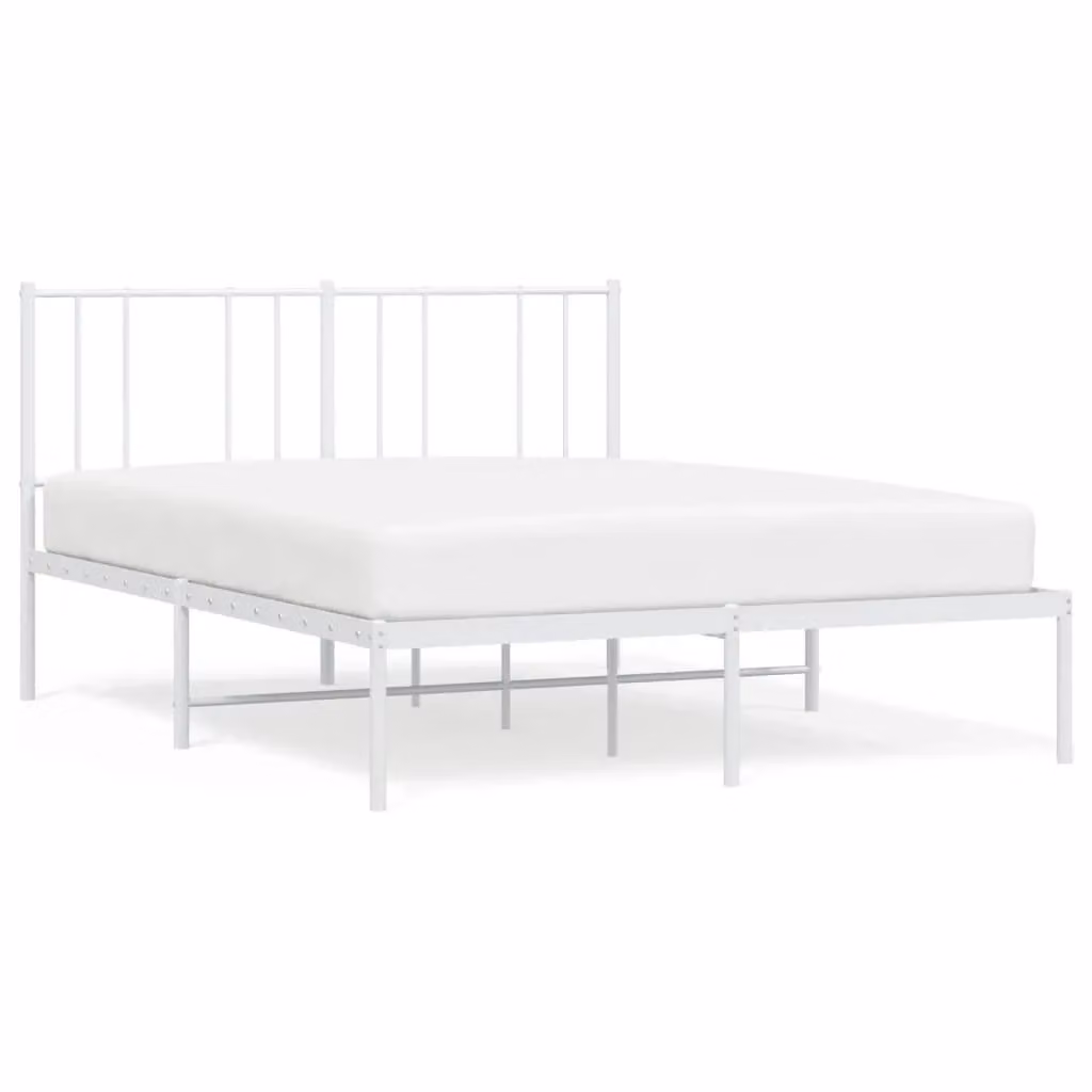 Berkfield Home Metal Bed Frame with Headboard in White, W: 135 cm x L: 190 cm – 2