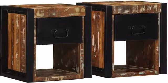 Berkfield Home Set of 2 Multicolour Reclaimed Solid Wood Bedside Cabinets, W/D/H: 40 x 35 x 40 cm