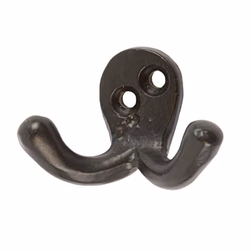 Hammer and Tongs Matt Black Powder-Coated Iron Double Coat Hook, W: 50 mm, H: 35 mm – 1