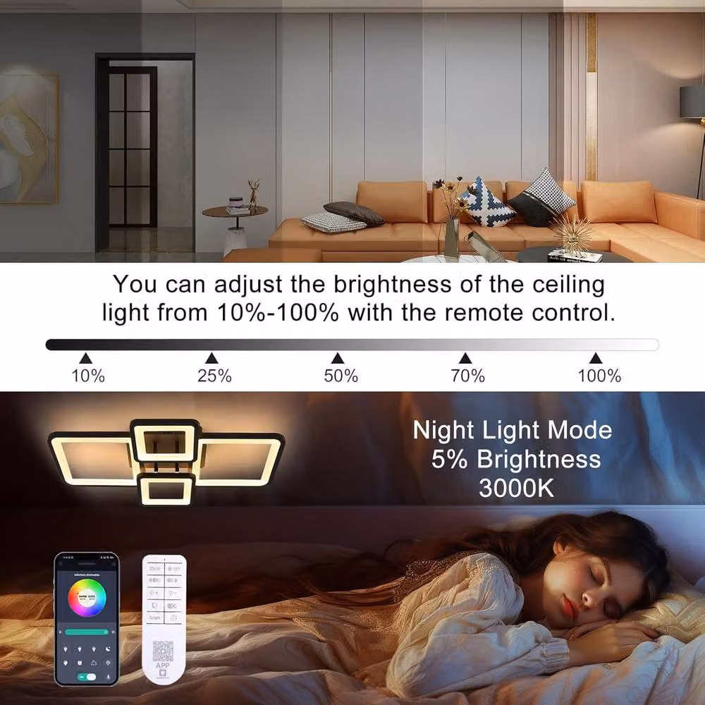 Goeco Modern LED Ceiling Light in Black, 54W Dimmable with Remote Control and Timer – 3