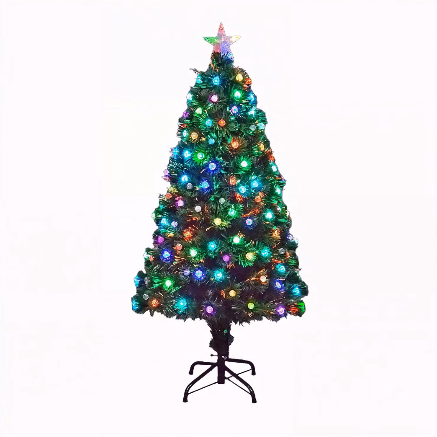 Shatchi Diamonds Fibre Optic LED Pre-Lit Christmas Tree in Green with Multicolour Lights, Height: 120 cm – 2