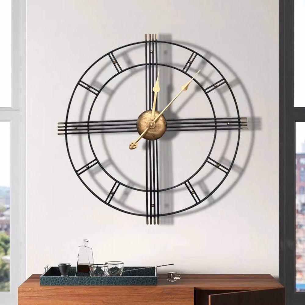 Hinsinc Antique Gold and Black Round Quartz Wall Clock, Diameter: 60 cm – 3