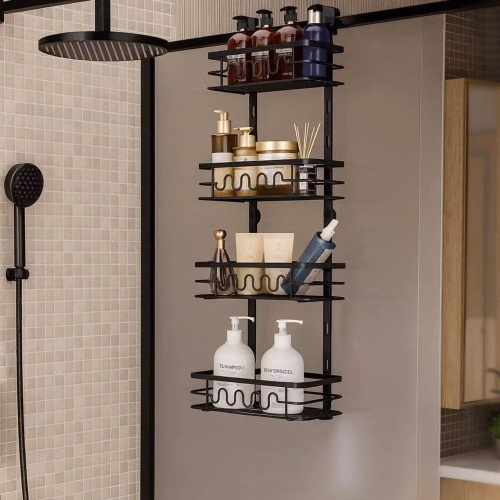 PAWNORA 4 Tier Adjustable Metal Door Hanging Storage Rack in Matt Black – 5