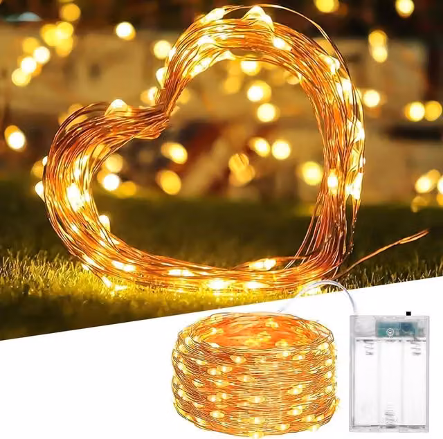 Shatchi 2 Pack of 40 LED Warm White Battery Operated Fairy String Lights with Gold Copper Wire – 7