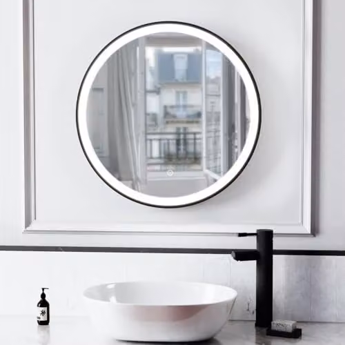 Nes Home Round LED Bathroom Mirror with Demister, Touch Sensor and Dimmable Cool White Light in Black or Silver – 2