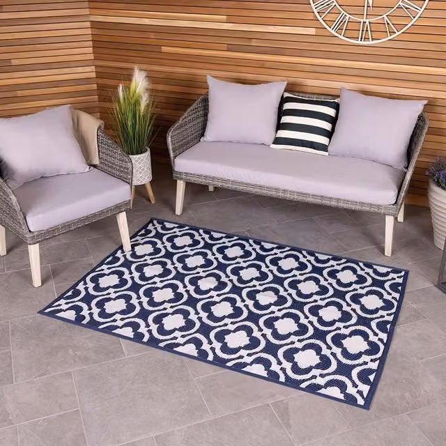 Charles Bentley Blue Moroccan Patterned Weatherproof Indoor/Outdoor Woven Rug, W/D/H: 170 x 120 x 2.5 cm – 1